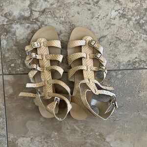 ANTONIO MELANI Beige Textured Buckle Sandals